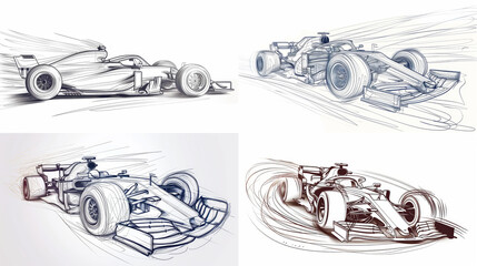 F1 racing car sketch on white background