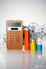 calculator and block on a white background. 