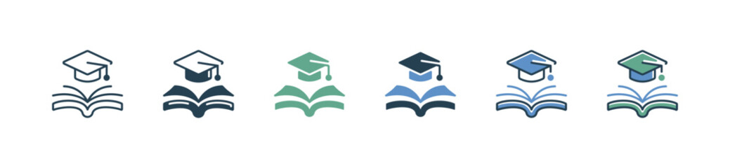 simple open book graduate hat icon knowledge school academy graduation education vector illustration for web and app