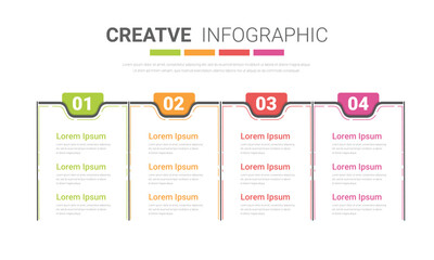 Infographics template with 4 labels, can be used for workflow layout, diagram, business step options, banner, and web design.