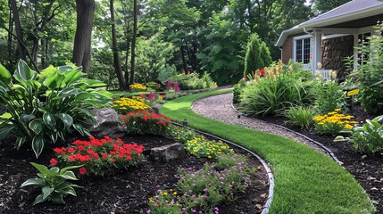 A Winding Stone Path Through a Lush Garden Landscape