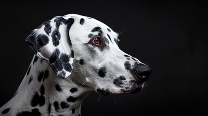 "Dalmatian Dog Striking a Pose in a Studio Setting, Highlighted by Pulsed Lighting on a Black Backdrop"