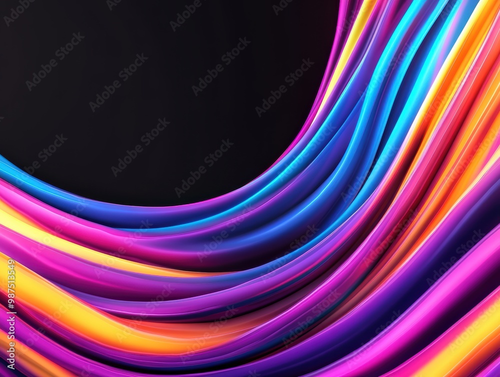 Wall mural colorful glowing lines bending and intertwining through a dark, futuristic environment, creating an 