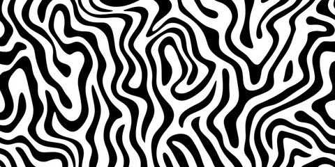 Intricate Black and White Wavy Vector Pattern