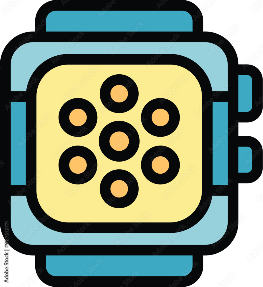Poster modern smartwatch is displaying seven dots forming a circle, indicating that an app is loading