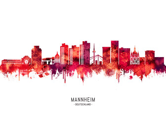 Obraz premium Mannheim Germany Skyline Red