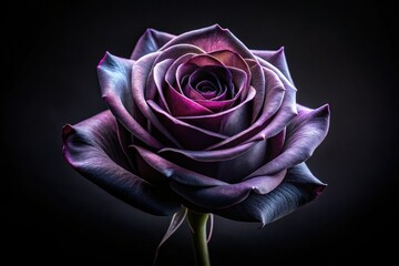 An elegant black rose stands alone against a dark backdrop, embodying mystery and beauty, evoking deep emotions and capturing the essence of the unknown.