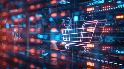 Fototapeta premium Futuristic ai integration in retail shopping cart symbolizing advanced shopping experience