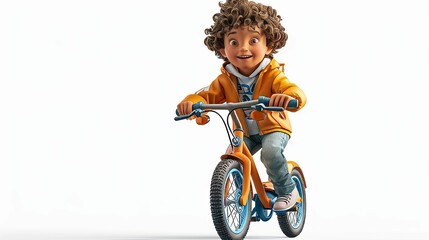 Cartoon boy riding a bicycle with a cheerful expression