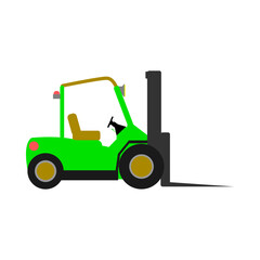 green forklift. goods transport vehicle. industrial vehicles. heavy equipment. logistics vehicles. warehousing vehicles. vector forklift. simple vector. flat design. industrial theme.