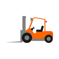 orange forklift. goods transport vehicle. industrial vehicles. heavy equipment. logistics vehicles. warehousing vehicles. vector forklift. simple vector. flat design. industrial theme.