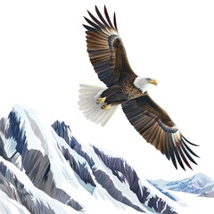 Eagle soaring over snowy mountains