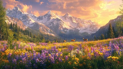 Fototapeta premium A stunning landscape depicts a majestic horse amidst vibrant wildflowers