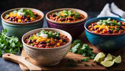 Four Colorful Chili Bowls