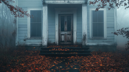 A house with a front door that is open and a porch with a staircase