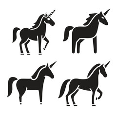 Black horse or unicorn icon set isolated on white background vector