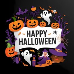 Happy Halloween 3D paper cut card, papercut, cute and spooky, 1:1