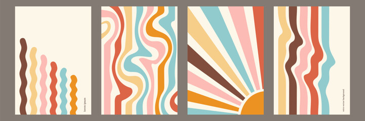 Groovy hippie 70s background set for poster