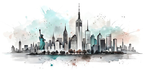 Naklejka premium New York on a transparent or white background, city skyline, skyscrapers, good architecture