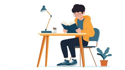 Fototapeta premium A Child's Journey Through Literature: Embracing the Joy of Reading at a Cozy Desk Space