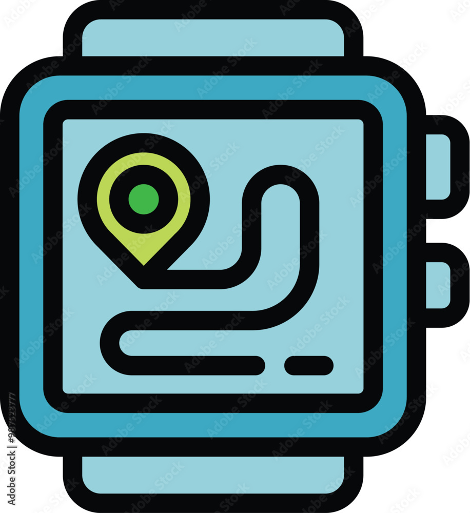 Poster smartwatch displaying gps location with a pin and a route on the screen