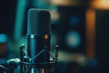 Close-up of a Professional Studio Microphone with a Pop Filter