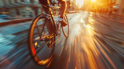Legs of a track cycling cyclist at a bicycle racing competition with blur from speed of the cycle