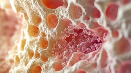 Cross-section of a bone showing bone marrow and stem cells, illustrating the body's cellular regeneration.