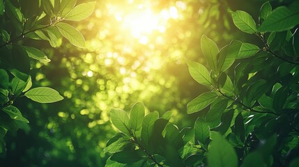 Sunlight filtering through lush green leaves in a forest