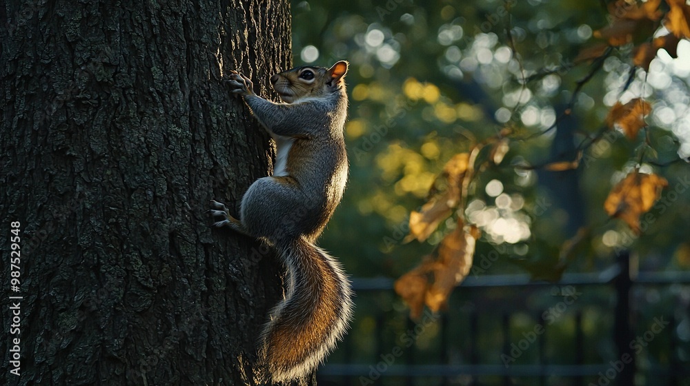 Poster   Squirrel climbs tree trunk to reach top