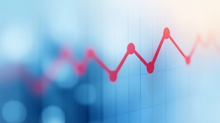Close-up of red line graph with upward trend depicting rising costs and financial burdens. Inflation concept. Economy business background