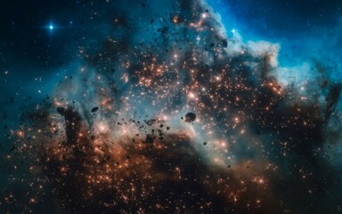 Naklejka premium Cosmic dust & stars. Nebula with cosmic dust and stars, a majestic view of space.