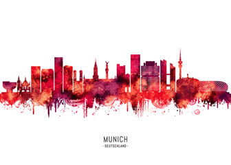 Fototapeta premium Munich Germany Skyline Red
