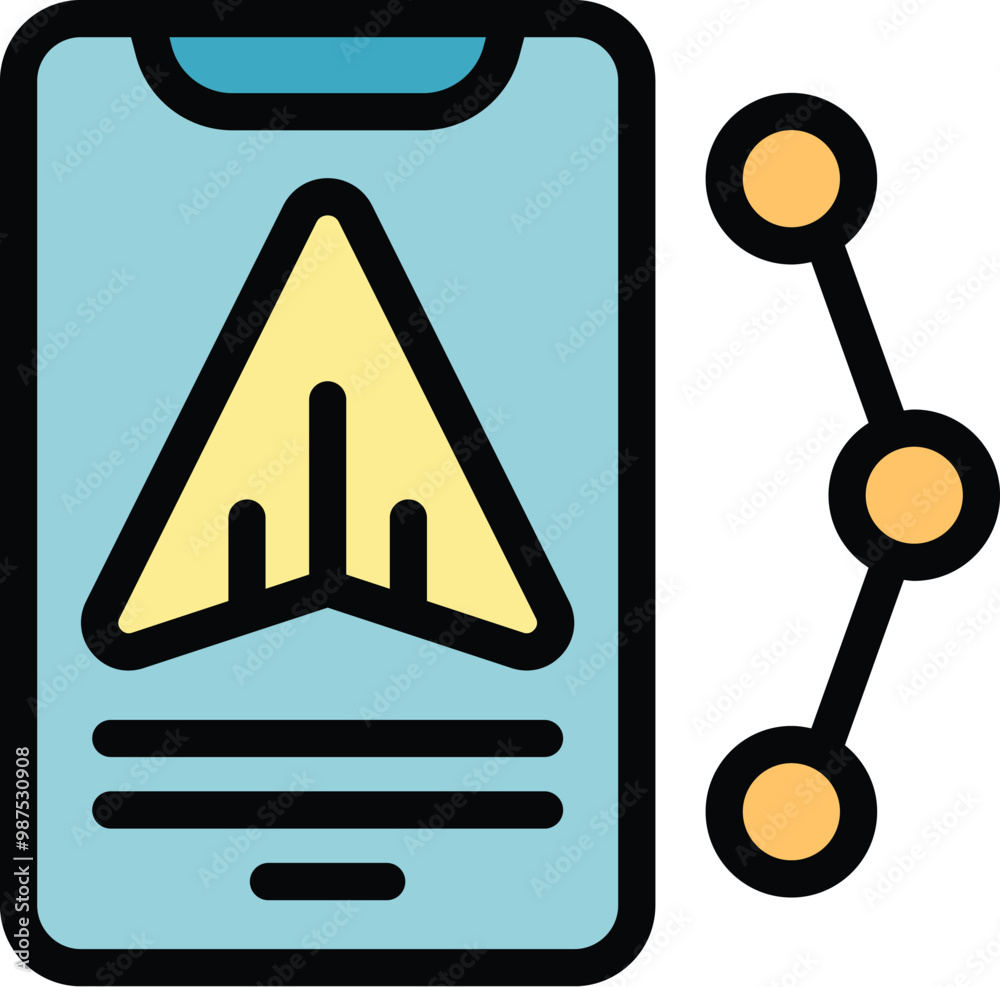 Poster gps navigation app displaying a route with markers on a smartphone screen