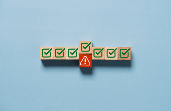 Red exclamation warning caution sign replacement to green correct sign mark for notification error and maintenance concept.