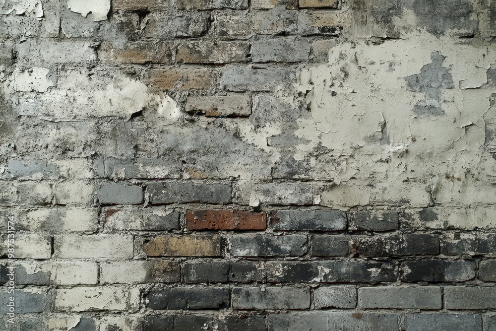 Wall mural Weathered Brick Wall with Peeling White Paint