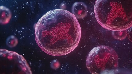Naklejka premium Time-lapse animation of cells dividing under a microscope, symbolizing life, growth, and reproduction.