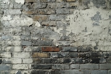 Weathered Brick Wall with Peeling White Paint