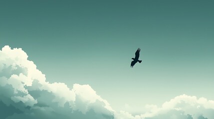 Solitary Flight - Minimalist Illustration of Lone Bird Soaring in Empty Sky Symbolizing Loneliness