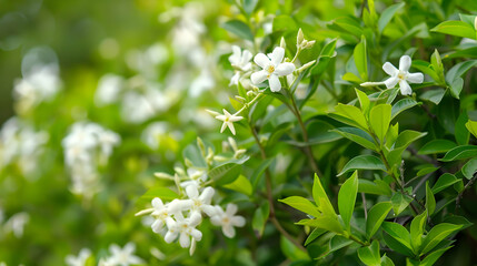 Fototapeta premium White Flowers Blooming in a Lush Garden