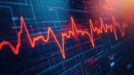 Fototapeta premium Heartbeat line on a medical monitor, showing the rhythm of a healthy heart.