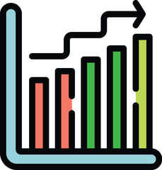 This colorful bar chart graph is showing positive growth and upward market trends