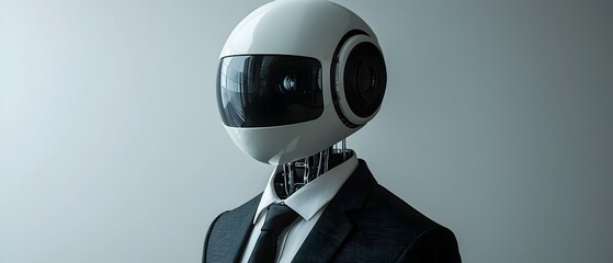 Sophisticated AI driven robot in a suit and tie manages a complex investment portfolio with advanced financial analytics and data driven strategies in a modern high tech corporate office environment