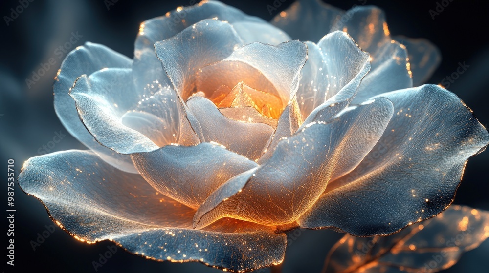 Wall mural A luminous rose with glowing petals, showcasing beauty and elegance.