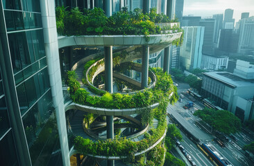 A spiral garden on the second floor of an office building in Singapore