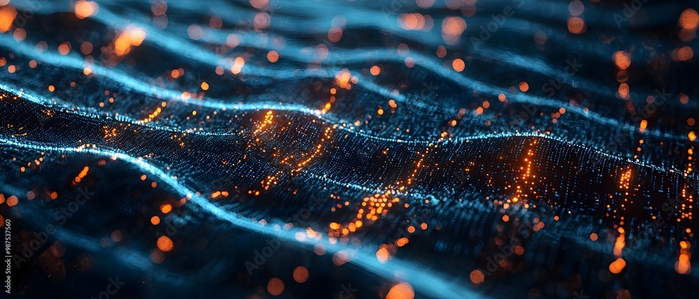 Poster glowing abstract representation of an intelligence neural network interconnected with global financi