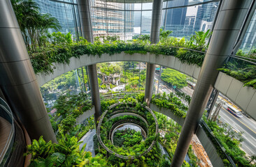 A spiral garden on the second floor of an office building in Singapore