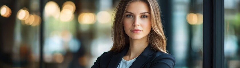 Obraz premium Confident Woman Looking at Camera Through Window