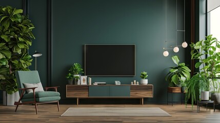 "Green Haven: Modern Living Room with TV Cabinet Focal Point"