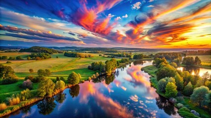 Obraz premium In a serene watercolor landscape, delicate hues of nature blend seamlessly with calm skies, crafted through soft brushstrokes to capture the essence of tranquility.